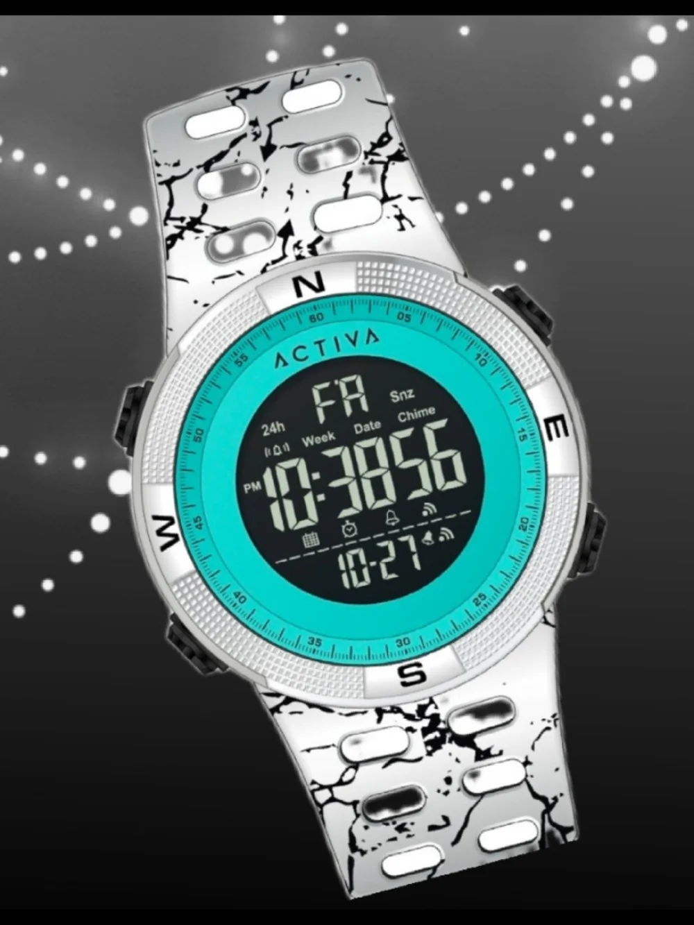 Ativa Summit X White Marble Digital Sports Watch - Turquoise Dial